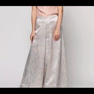 H&M conscious exclusive thick satin wide leg pants palazzo 6 pink aqua brocade